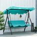 Outdoor Patio Swing Chair w/Textilene Breathable 3-Person Armrest Seat Canopy Porch Swing w/Adjustable Shading Heavy-Duty Powder-Coated Swing Sets for Backyard Poolside Balcony(Blue)