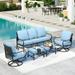 Summit Living 5 Piece Patio Conversation Set for 7 Person Steel Sofa Outdoor Furniture Set Blue Cushion