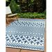 World Rug Gallery Contemporary Bohemian Geometric Reversible Recycled Plastic Outdoor Rugs - BLUE 7 10 x10