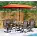 6 Pieces Outdoor Dining Set with Umbrella Patio Furniture Set with 4 Sling Dining Swivel Chairs 1 x 37 Wood-Like Table and 1 x 10ft 3 Tiers Umbrella (Beige)