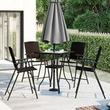 TOPMAX Outdoor Patio PE Wicker 5-Piece Counter Height Dining Table Set with Umbrella Hole and 4 Foldable Chairs Brown
