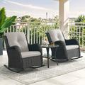 PARKWELL Outdoor Wicker Rocking Chair - 3 Piece Rattan Patio Bistro Set 2 Rocker Chairs and Glass Coffee Side Table - Set of 3 - Beige