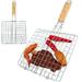 2pcs BBQ Grilling Basket w/ Wooden Handle - Veggie Shrimp Camping Tool