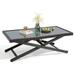 Crestlive Products Patio Height Adjustable Coffee Table Tempered Glass Outdoor Side Table Black