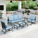 Summit Living 5 Piece Patio Conversation Set for 7 Person Steel Sofa Outdoor Furniture Set Blue Cushion