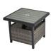 Outdoor Wicker Side Table with Umbrella Hole & Storage Space Square PE Rattan End Table for Patio Garden Poolside Deck Grey