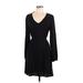 Nine West Casual Dress - A-Line V Neck Long sleeves: Black Solid Dresses - New - Women's Size Medium
