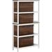 shelves for Storage 4 Tier Bookshelf Utility Organizer with Back Support and Anti-Topple Design Walnut/White