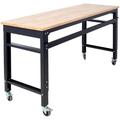Workbench - 60 Wide Rolling Workbenches for Garage - Adjustable Height Workshop Tool Bench Metal with rubber Wood Top