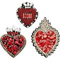 3pcs Heart Rhinestone Bead Patch Red Crystal Sew On Patches DIY Decorative Patches Handmade Bling Applique for Dress Clothing Jeans Jackets Handbag