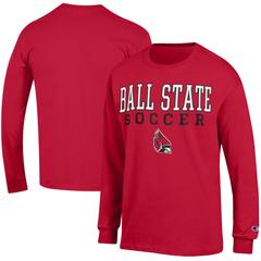 Men's Champion Cardinal Ball State Cardinals Soccer Stacked Logo Long Sleeve T-Shirt