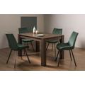 Bentley Designs Turin Dark Oak 4-6 Seater Extending Dining Table with 4 Fontana Green Velvet Chairs