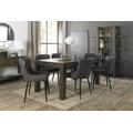 Bentley Designs Turin Dark Oak 6-8 Seater Extending Dining Table with 6 Cezanne Dark Grey Faux Leather Chairs - Black Legs