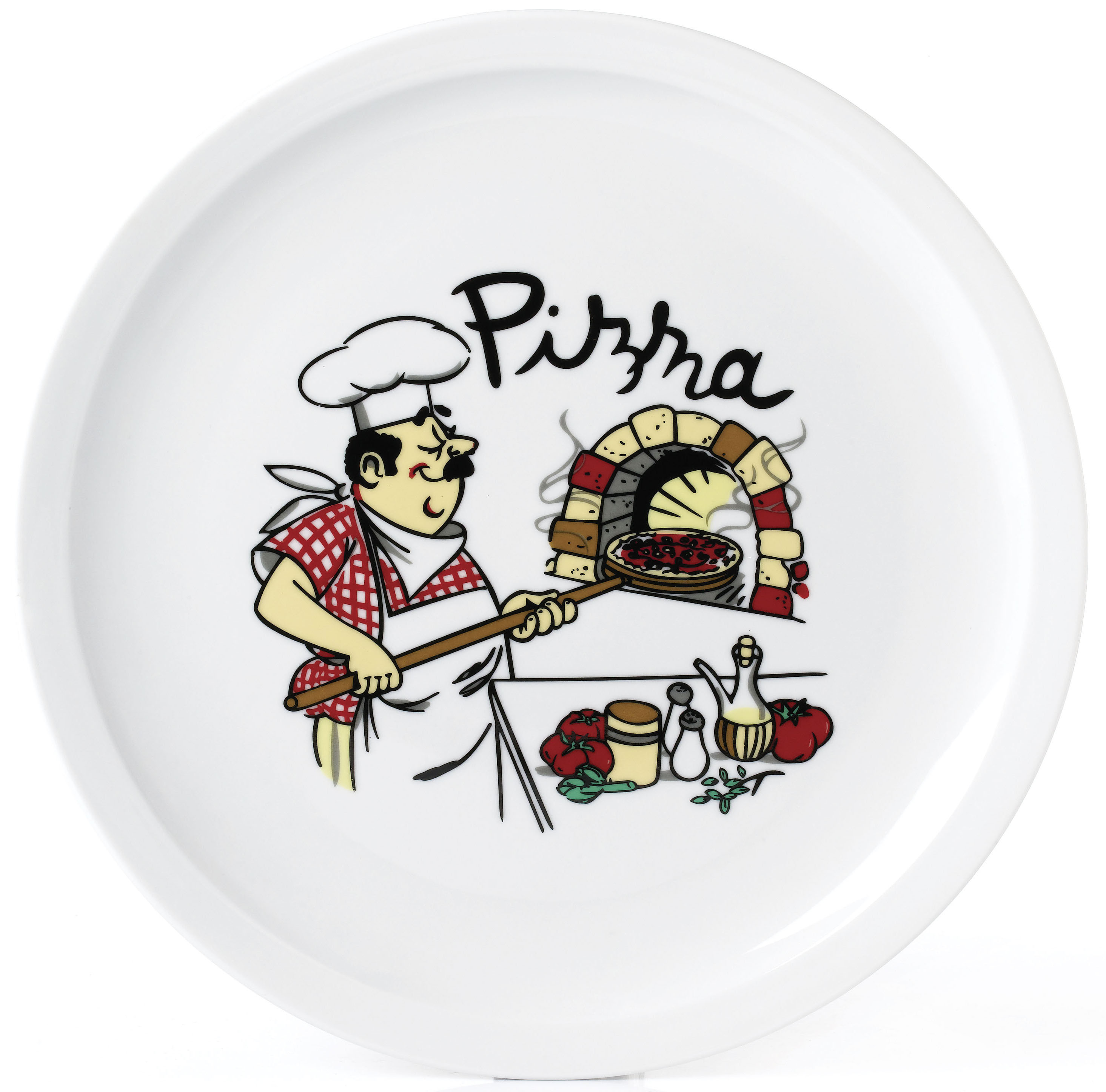 Pizzateller VAN WELL "Küchenchef", bunt, B:31,8cm H:8,5cm T:30,5cm Ø:30cm, Porzellan, Speiseteller, Porzellan, spülmaschinen- und mikrowellengeeignet, Ø 30 cm