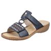 Pantolette RIEKER, Damen, Gr. 40, blau (dunkelblau), Leder, Lederimitat, kontrastfarbene Details, klassisch, Schuhe, Keilabsatz, Sommerschuh, Schlappen mit praktischem Klettverschluss