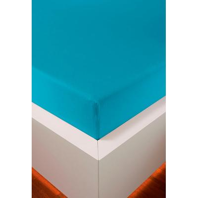 Spannbettlaken BELLANA "Jersey-Elasthan Aqua in Gr. 90x200, 140x200 oder 180x200 cm", blau (türkis), B:90-120cm L:200-220cm, Jersey, Obermaterial: 97% Baumwolle, 3% Elasthan, Laken, aus Baumwolle, für Matratzen bis 35 cm Höhe, Bettlaken, Spannbetttuch Image