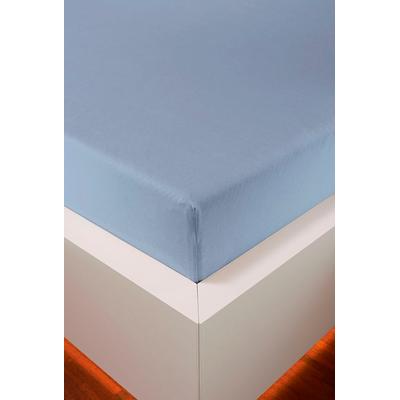 Spannbettlaken BELLANA "Jersey-Elasthan Aqua in Gr. 90x200, 140x200 oder 180x200 cm", blau (hellblau), B:140-160cm L:200-220cm, Jersey, Obermaterial: 97% Baumwolle, 3% Elasthan, Laken, aus Baumwolle, für Matratzen bis 35 cm Höhe, Bettlaken,... Image