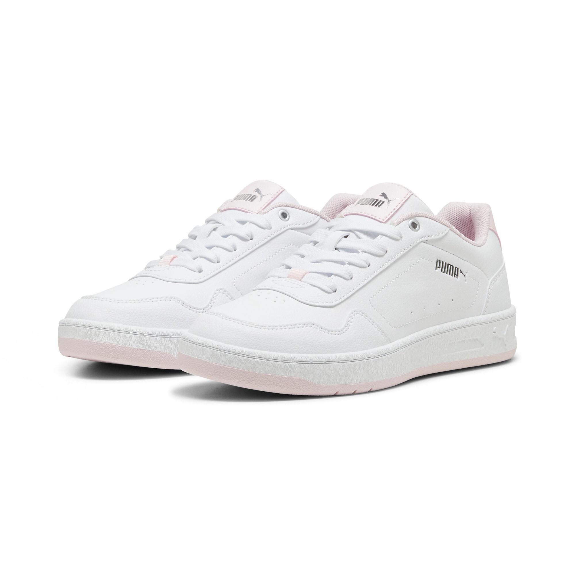 Sneaker PUMA "COURT CLASSY", Damen, Gr. 39, pink (puma weiß, whisp of pink, puma silber), Synthetik, Schuhe Sneaker, mit Schnürung, Gummilaufsohle mit leichtem Profil
