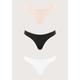 HSIA Ribbed Knit Cotton Thong Underwear 3 Pack - M / Black+White+Pink Beige