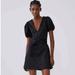 Zara Dresses | 28 Zara Black Voluminous Textured Polka Dot Mini Belted V Neck | Color: Black/Red | Size: L