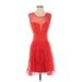 BCBGMAXAZRIA Casual Dress - Party Scoop Neck Sleeveless: Red Solid Dresses - Women's Size 2 Petite