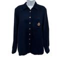 Ralph Lauren Tops | Lauren Ralph Lauren 100% Silk Button Up Long Sleeve Shirt Crest Embroidered Top | Color: Blue/Gold | Size: Various