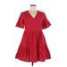 Fancyinn Casual Dress - A-Line V-Neck Short sleeves: Red Print Dresses - Women's Size Small