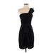 BCBGMAXAZRIA Casual Dress - Wrap One Shoulder Sleeveless: Black Print Dresses - Women's Size 4