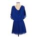 Alice + Olivia Casual Dress - Mini Cowl Neck Short sleeves: Blue Solid Dresses - Women's Size X-Small