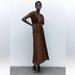 Zara Dresses | Brown Satin Effect Cut Out Pleated Maxi Dress M | Color: Brown | Size: M