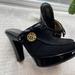 Coach Shoes | Coach Nwot Jodey Sig Slip-On Platform Clogs Heels Shoes Size 6.5 | Color: Black/Gold | Size: 6.5