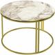 Helloshop26 - Table basse ronde 50 x 80 cm marbre blanc or - Blanc