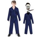 SINSEN Michael Myers Costume Kids Halloween Mike Myers Costume with Michael Myers Mask Knife Outfit Horror Scary Killer Cosplay Coveralls Suit for Boys Girls Children (A, Large)