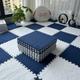 Jigsaw Carpet Squares Puzzle Piece Floor Mat,Puzzle Rug Mats For Floor,Puzzle Mat,Plush Foam Mat,Play Mat,48 Pcs(Color:Navy Blue+White)