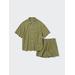 Women's Linen Blend Short-Sleeve Pajamas | Olive | XS | UNIQLO US
