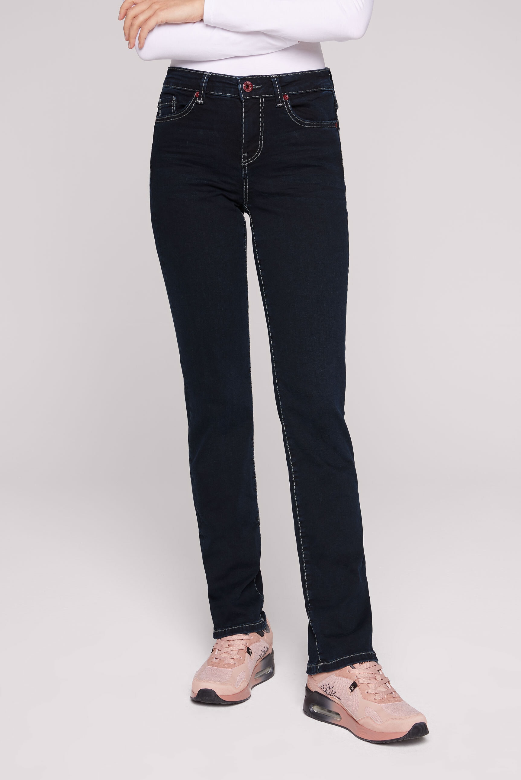 Regular-fit-Jeans SOCCX, Damen, Gr. 31, Länge 36, blau, Material: 89% Baumwolle, 9% Polyester, 2% Elasthan, Zusatz: Enthält nichttextile Teile tierischen Ursprungs (Badge), Abriebeffekte, regular fit, Jeans, mit Stretch-Anteil Image