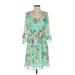 Pink Blush Cocktail Dress - Mini Scoop Neck 3/4 sleeves: Green Floral Dresses - Women's Size X-Small