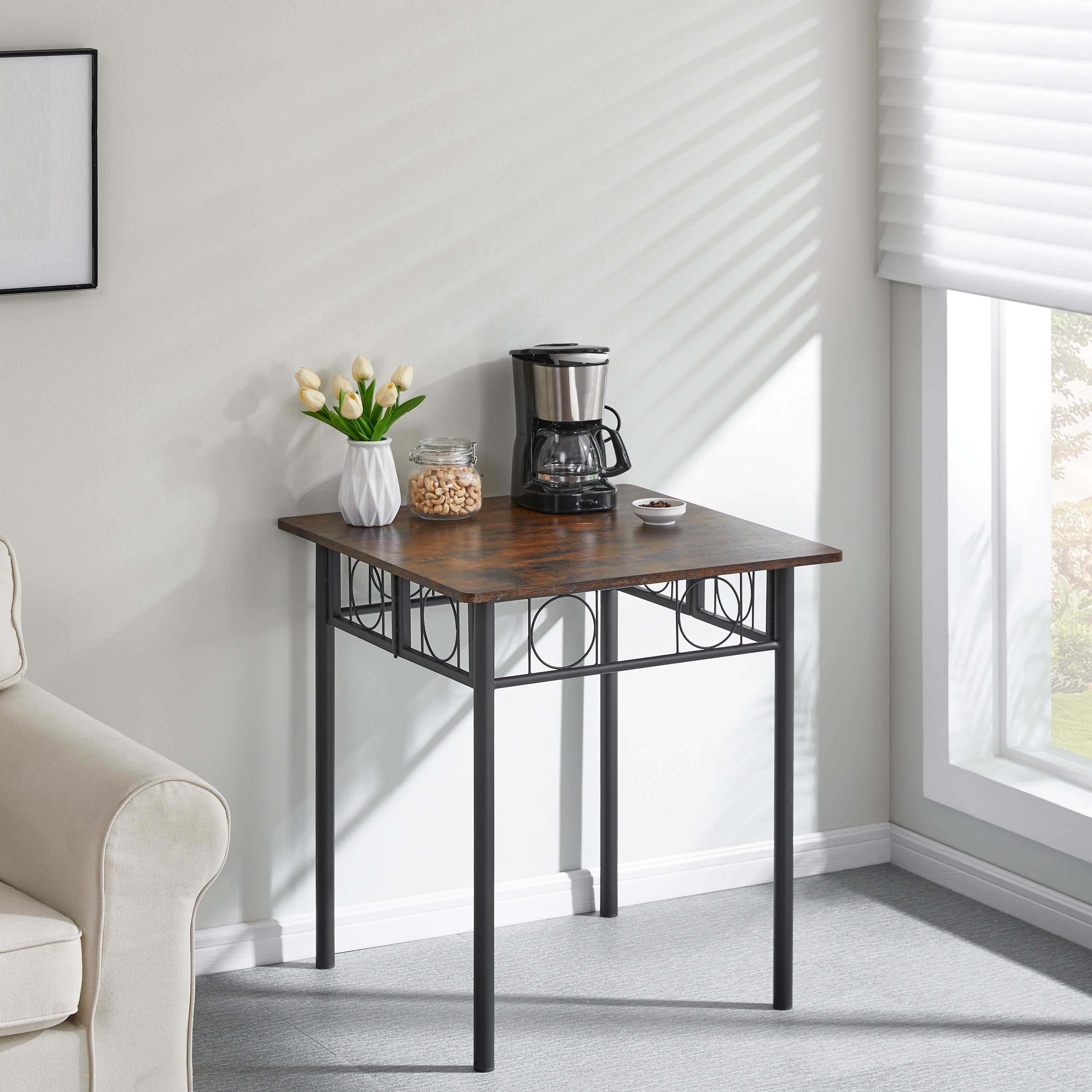 Retro Kitchen Dining Room Table Metal Wooden Foldable Square Table For Kitchen Dining Room Living Room Furniture