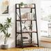 Industrial Ladder Shelf Bookcase, 4 Tier Rustic Ladder Bookshelf, Standing Leaning Book Shelves for Living Room (Rustic Oak)