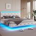 Floating Bed Frame LED Lights USB Ports Low Profile Faux Leather