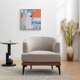 Two-tone Accent Chair Linen & PU Leather Barrel Chairs Round Armchair Lounge Chair Living Room Burnt Orange Single Chair