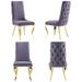 Stylish Grey Velvet Buttons Tufted Upholstered Dining Room Chairs with Gold Stainless Steel Legs