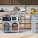56.3'' Rolling Kitchen Island with Extended Table with LED Lights, 2 Glass Doors, Storage Compartment & 3 Open Shelves