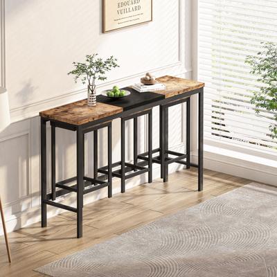 Kitchen Dining Table, Long Dining Table Set with Stools, Convenient Hanging Stool Design