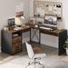 Ebern Designs Bartlesville 55.7" W L-Shaped Computer Desk Wood/Metal in Brown | 30 H x 55.7 W x 15.3 D in | Wayfair