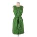 Talbots Casual Dress - Shirtdress Crew Neck Sleeveless: Green Print Dresses - Women's Size 10 Petite