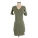 Forever 21 Casual Dress - Bodycon V Neck Short sleeves: Green Print Dresses - Women's Size Small