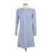 Ann Taylor LOFT Casual Dress - A-Line Crew Neck Long sleeves: Blue Solid Dresses - Women's Size 2