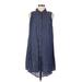 Love, Fire Casual Dress - Shirtdress High Neck Sleeveless: Blue Dresses - Women's Size Medium