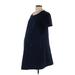 In Due Time Casual Dress - A-Line: Blue Solid Dresses - Women's Size Large Maternity